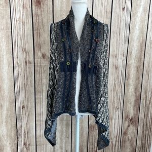 Anis A. Open Front Asymmetrical Sweater Vest w/Button & Patchwork Accents Small